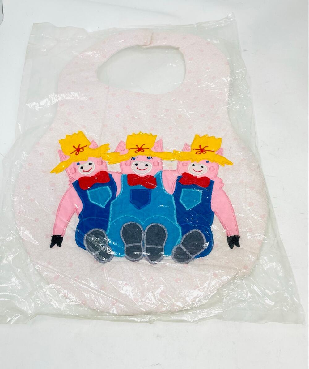 Kubla Craft Applique Bib Country Pigs in Overalls Vintage 1980's NEW Old Stock